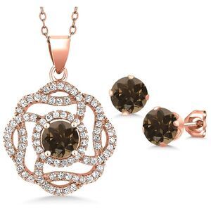 Chocolate Brown Diamonds Necklace Earrings Set